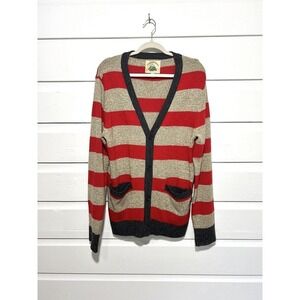O’Hanlon Mills Lambs Wool Blend Button Front Red Striped Cardigan Sz Medium